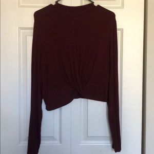 Dark maroon long sleeve crop top